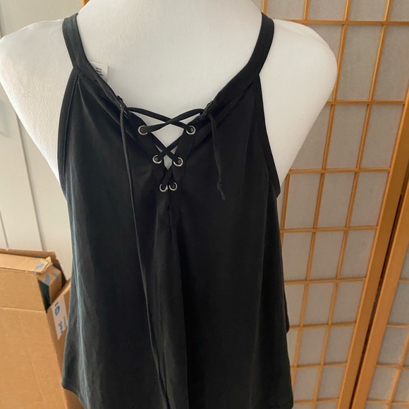 B.P. BP Brass Plum Black High Neck Halter Tank Top Stretch Nordstrom Flowy XS - Picture 3 of 5